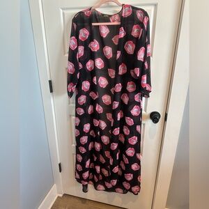 L&B Lucky & Blessed Lips Printed Sheer Duster Kimono